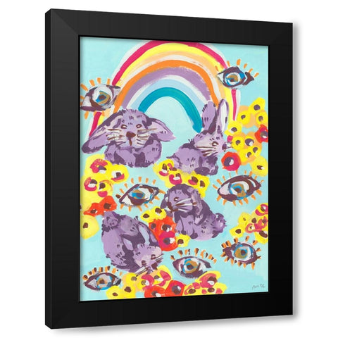 Violet Bunnies Having Fun Black Modern Wood Framed Art Print by Zwara, Ania