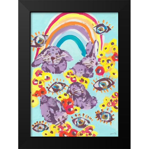 Violet Bunnies Having Fun Black Modern Wood Framed Art Print by Zwara, Ania