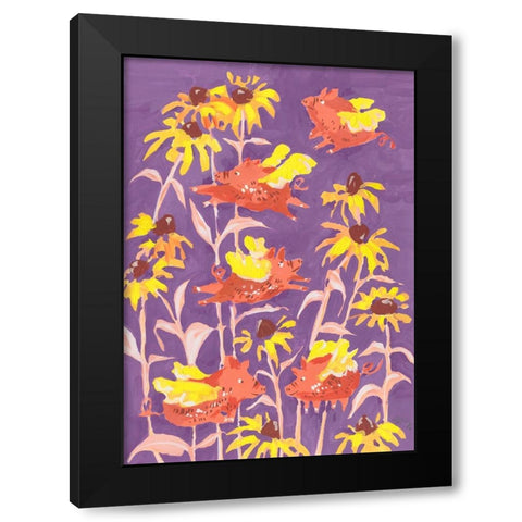 Flying Piglets Black Modern Wood Framed Art Print with Double Matting by Zwara, Ania