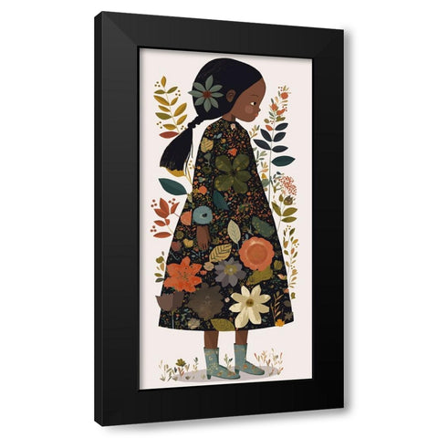 Little Flower Girl Black Modern Wood Framed Art Print with Double Matting by Treechild