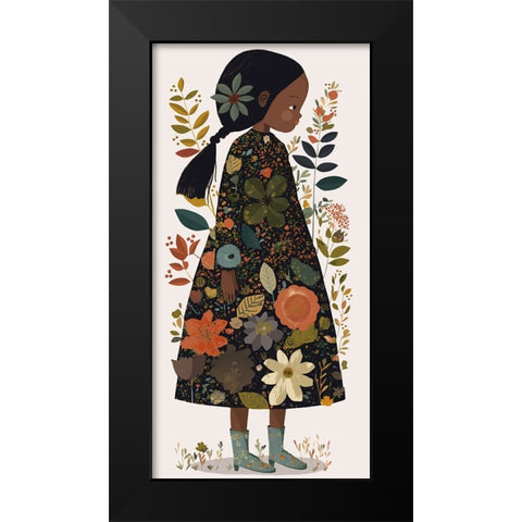 Little Flower Girl Black Modern Wood Framed Art Print by Treechild