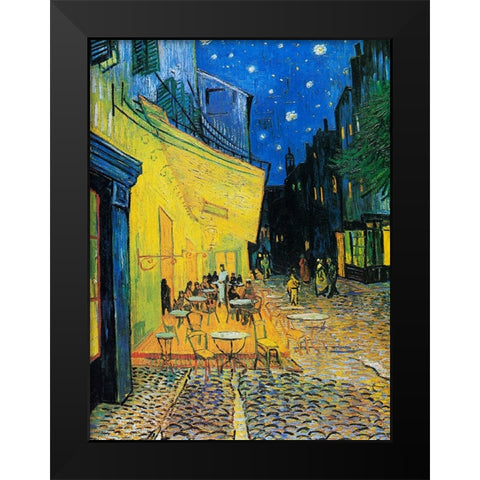CafAc Terrace At Night Black Modern Wood Framed Art Print by Pictufy