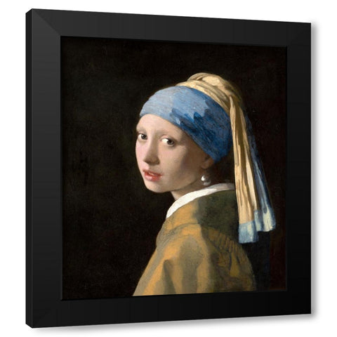 Girl with a Pearl Earring Black Modern Wood Framed Art Print with Double Matting by Pictufy