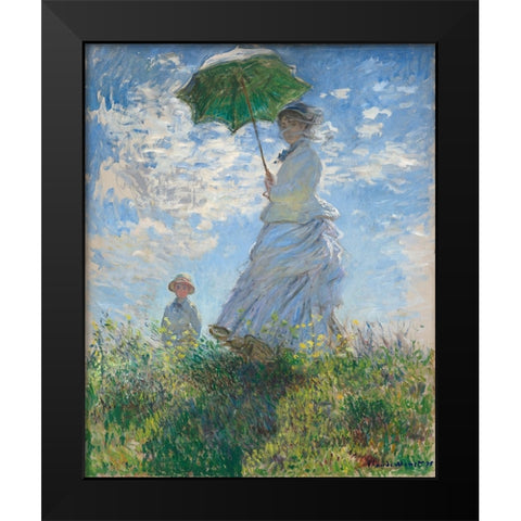 Women With Parasol Black Modern Wood Framed Art Print by Pictufy