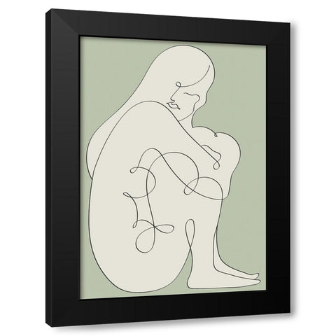 Sitting Woman Green Black Modern Wood Framed Art Print with Double Matting by Pictufy Studio II