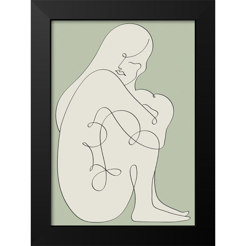 Sitting Woman Green Black Modern Wood Framed Art Print by Pictufy Studio II