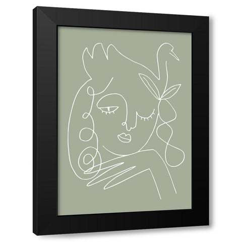 Woman Green Black Modern Wood Framed Art Print with Double Matting by Pictufy Studio II