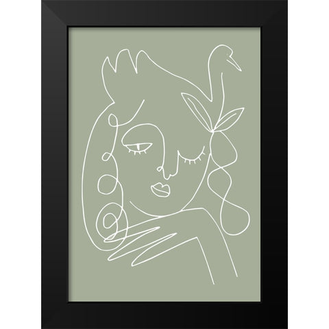 Woman Green Black Modern Wood Framed Art Print by Pictufy Studio II