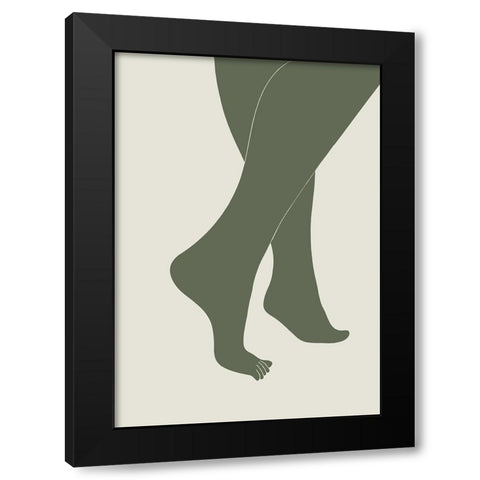 Tip Toe Green Black Modern Wood Framed Art Print with Double Matting by Pictufy Studio II