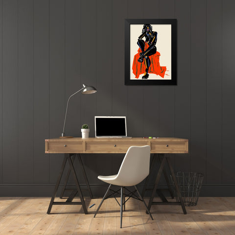 Woman Resting Her Chin On Her Hand Dark Black Modern Wood Framed Art Print by Gulina, Francesco