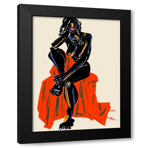 Woman Resting Her Chin On Her Hand Dark Black Modern Wood Framed Art Print with Double Matting by Gulina, Francesco