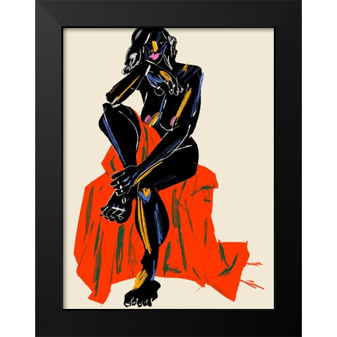 Woman Resting Her Chin On Her Hand Dark Black Modern Wood Framed Art Print by Gulina, Francesco