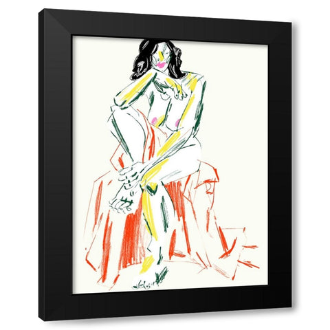 Woman Resting Her Chin On Her Hand Black Modern Wood Framed Art Print with Double Matting by Gulina, Francesco