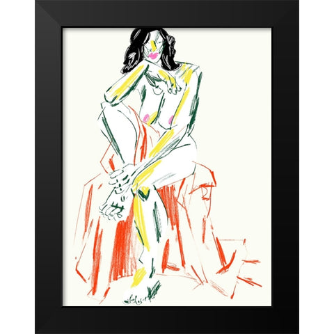 Woman Resting Her Chin On Her Hand Black Modern Wood Framed Art Print by Gulina, Francesco