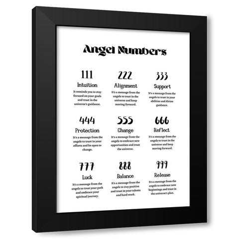 Angel Numbers Black Modern Wood Framed Art Print with Double Matting by Amelie