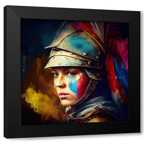Watercolor Powerful Medieval Warrior Woman #2 Black Modern Wood Framed Art Print with Double Matting by Chromatic Fusion Studio