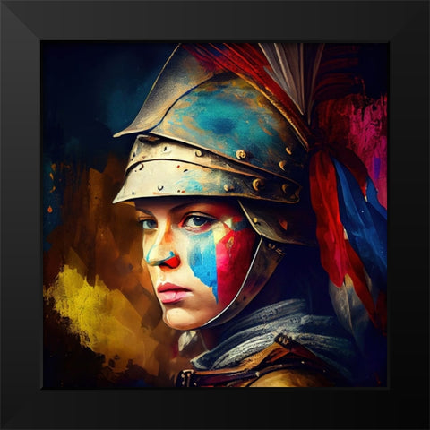 Watercolor Powerful Medieval Warrior Woman #2 Black Modern Wood Framed Art Print by Chromatic Fusion Studio