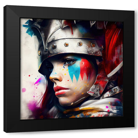 Watercolor Powerful Medieval Warrior Woman #1 Black Modern Wood Framed Art Print with Double Matting by Chromatic Fusion Studio
