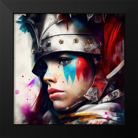 Watercolor Powerful Medieval Warrior Woman #1 Black Modern Wood Framed Art Print by Chromatic Fusion Studio