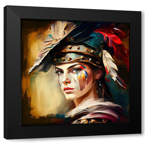 Watercolor Powerful Medieval Warrior Woman #3 Black Modern Wood Framed Art Print with Double Matting by Chromatic Fusion Studio