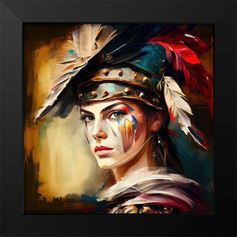 Watercolor Powerful Medieval Warrior Woman #3 Black Modern Wood Framed Art Print by Chromatic Fusion Studio