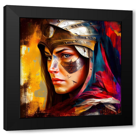 Watercolor Powerful Medieval Warrior Woman #4 Black Modern Wood Framed Art Print with Double Matting by Chromatic Fusion Studio