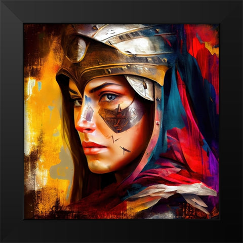 Watercolor Powerful Medieval Warrior Woman #4 Black Modern Wood Framed Art Print by Chromatic Fusion Studio