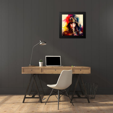 Watercolor Powerful Medieval Warrior Woman #6 Black Modern Wood Framed Art Print by Chromatic Fusion Studio