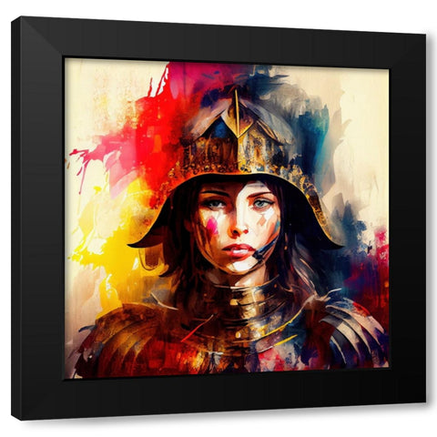 Watercolor Powerful Medieval Warrior Woman #6 Black Modern Wood Framed Art Print with Double Matting by Chromatic Fusion Studio