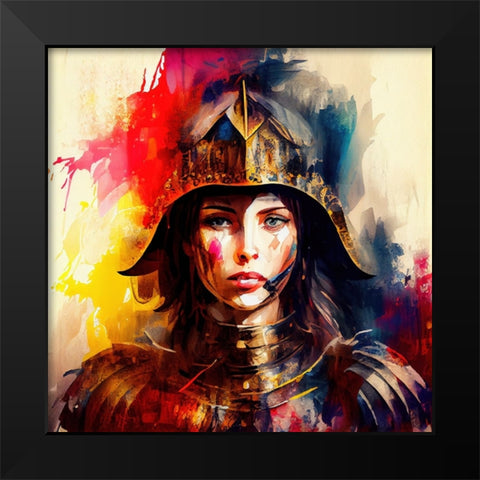 Watercolor Powerful Medieval Warrior Woman #6 Black Modern Wood Framed Art Print by Chromatic Fusion Studio