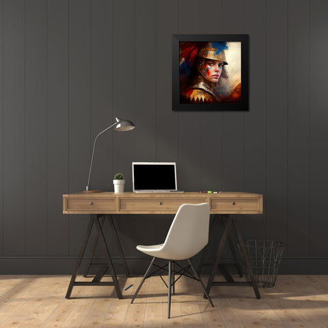 Watercolor Powerful Medieval Warrior Woman #5 Black Modern Wood Framed Art Print by Chromatic Fusion Studio