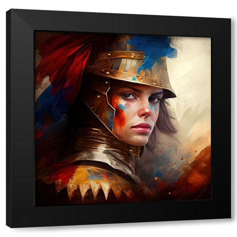 Watercolor Powerful Medieval Warrior Woman #5 Black Modern Wood Framed Art Print with Double Matting by Chromatic Fusion Studio