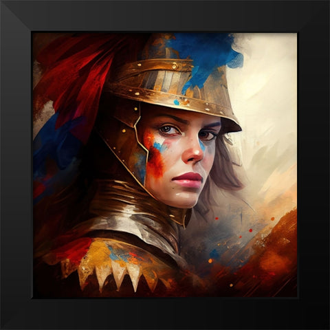 Watercolor Powerful Medieval Warrior Woman #5 Black Modern Wood Framed Art Print by Chromatic Fusion Studio
