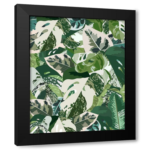 Green jungle leaves Black Modern Wood Framed Art Print with Double Matting by Manovski, Sarah