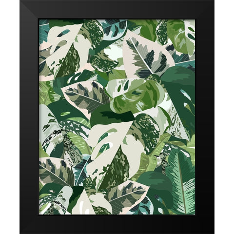 Green jungle leaves Black Modern Wood Framed Art Print by Manovski, Sarah