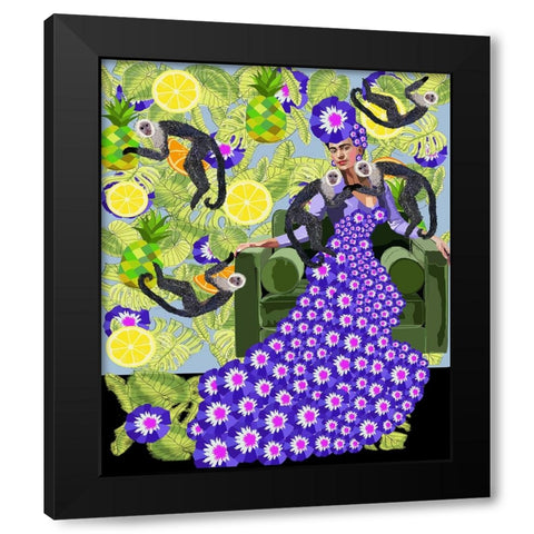 Frida in the Garden Black Modern Wood Framed Art Print with Double Matting by Rakos, Lynnda