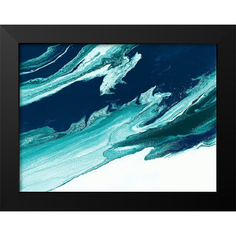 Green and Blue Wave Black Modern Wood Framed Art Print by Storms, Alyson