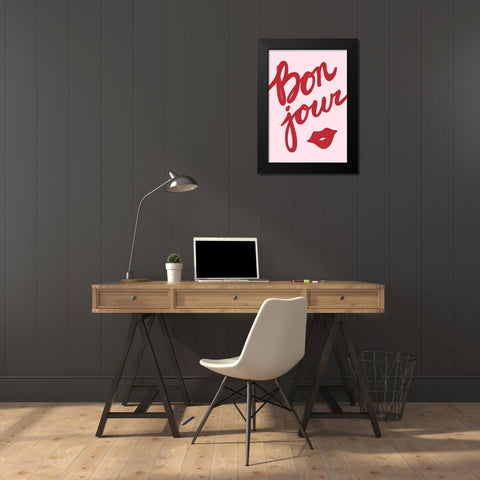Bonjour Lip Black Modern Wood Framed Art Print by Fritsch, Athene