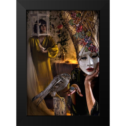 Feeding Black Modern Wood Framed Art Print by Ambra
