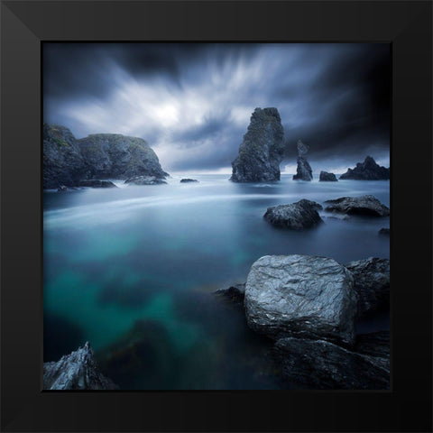 Turquoise Black Modern Wood Framed Art Print by Del Grosso, Sebastien