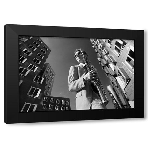 Dr.Sax Is In Town Black Modern Wood Framed Art Print with Double Matting by Jovancevic, Dragan