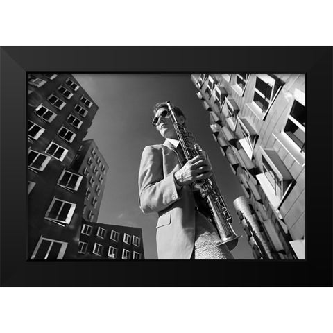 Dr.Sax Is In Town Black Modern Wood Framed Art Print by Jovancevic, Dragan