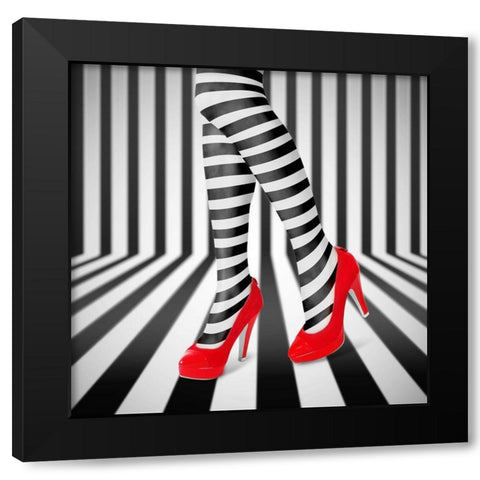 Red Shoes Black Modern Wood Framed Art Print with Double Matting by Nur, Ihdar