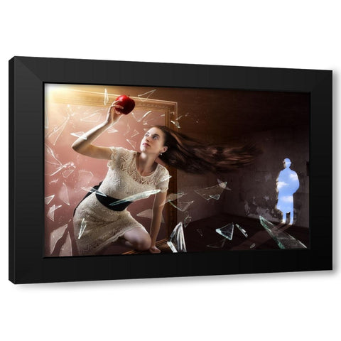 MagritteS Muse Black Modern Wood Framed Art Print with Double Matting by Kiciak, Christophe