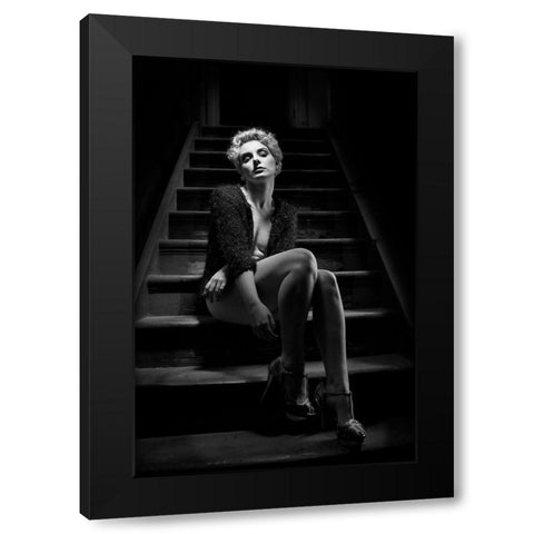 Waiting In The Noir Black Modern Wood Framed Art Print with Double Matting by Baybut, Paul