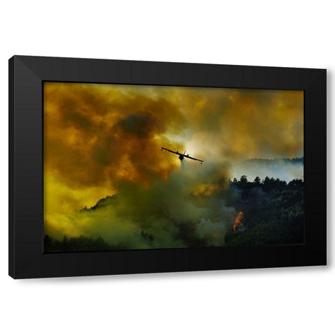 Canadair Aircraft In Action - Fighting For The Salvation Of The Forest. Black Modern Wood Framed Art Print with Double Matting by Grambone, Antonio