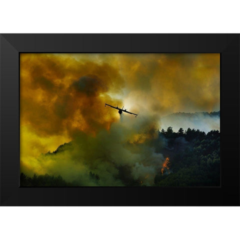 Canadair Aircraft In Action - Fighting For The Salvation Of The Forest. Black Modern Wood Framed Art Print by Grambone, Antonio