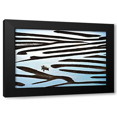 Labyrinth Black Modern Wood Framed Art Print with Double Matting by Gunawan, Lina