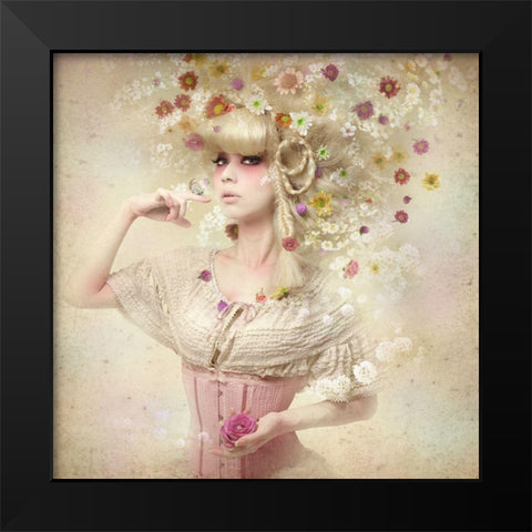 Girl Of The Flower Garden Black Modern Wood Framed Art Print by Murakami, Kiyo