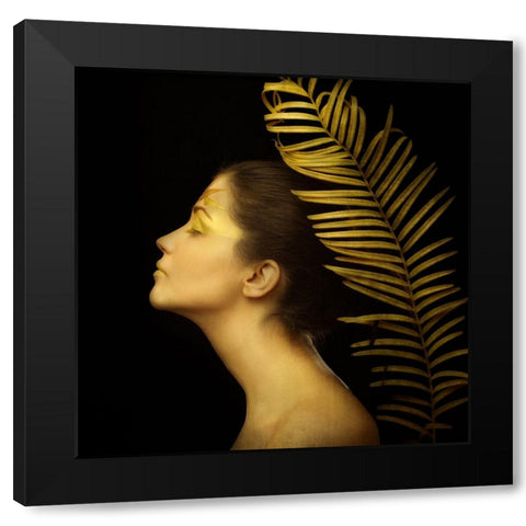 Leaf Black Modern Wood Framed Art Print with Double Matting by Tonov, Ivan